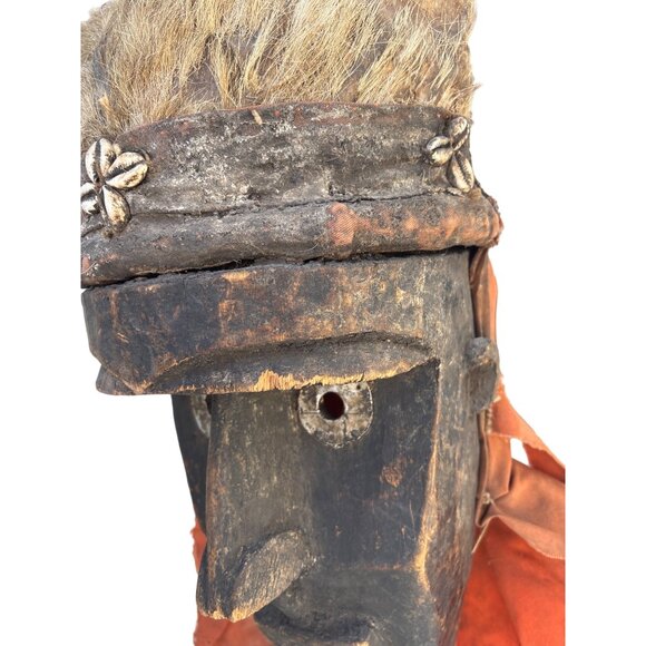 rare Dan African Tribal Wooden Mask Metalwork Fur & Shell Accents Metal teeth - Picture 10 of 16